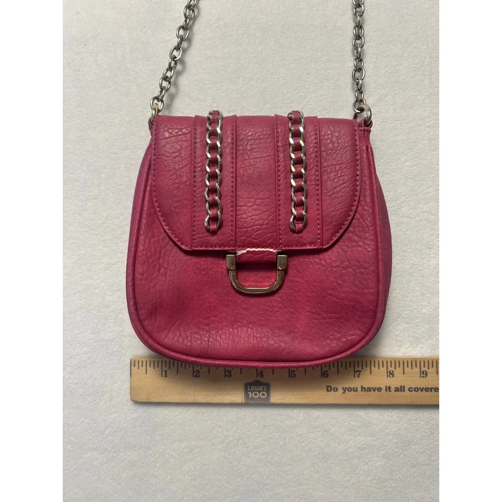 Charming Charlie Small Crossbody Bag Pink Faux Leather Chain Detail Y2K Style